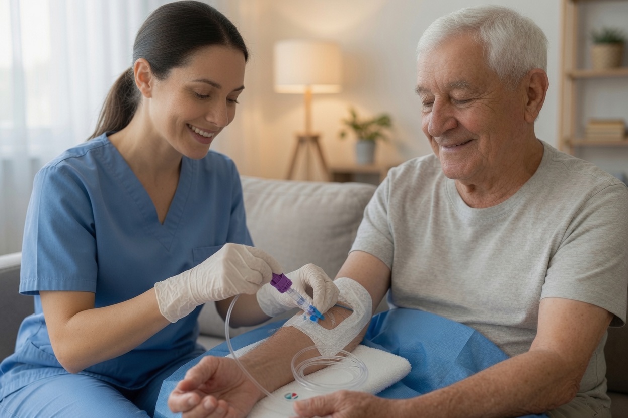 Southern Vascular Access nurse placing an IV for a patient at home